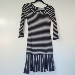 Nordstrom 1901 Navy and White Striped Knit Flare Dress Size Small